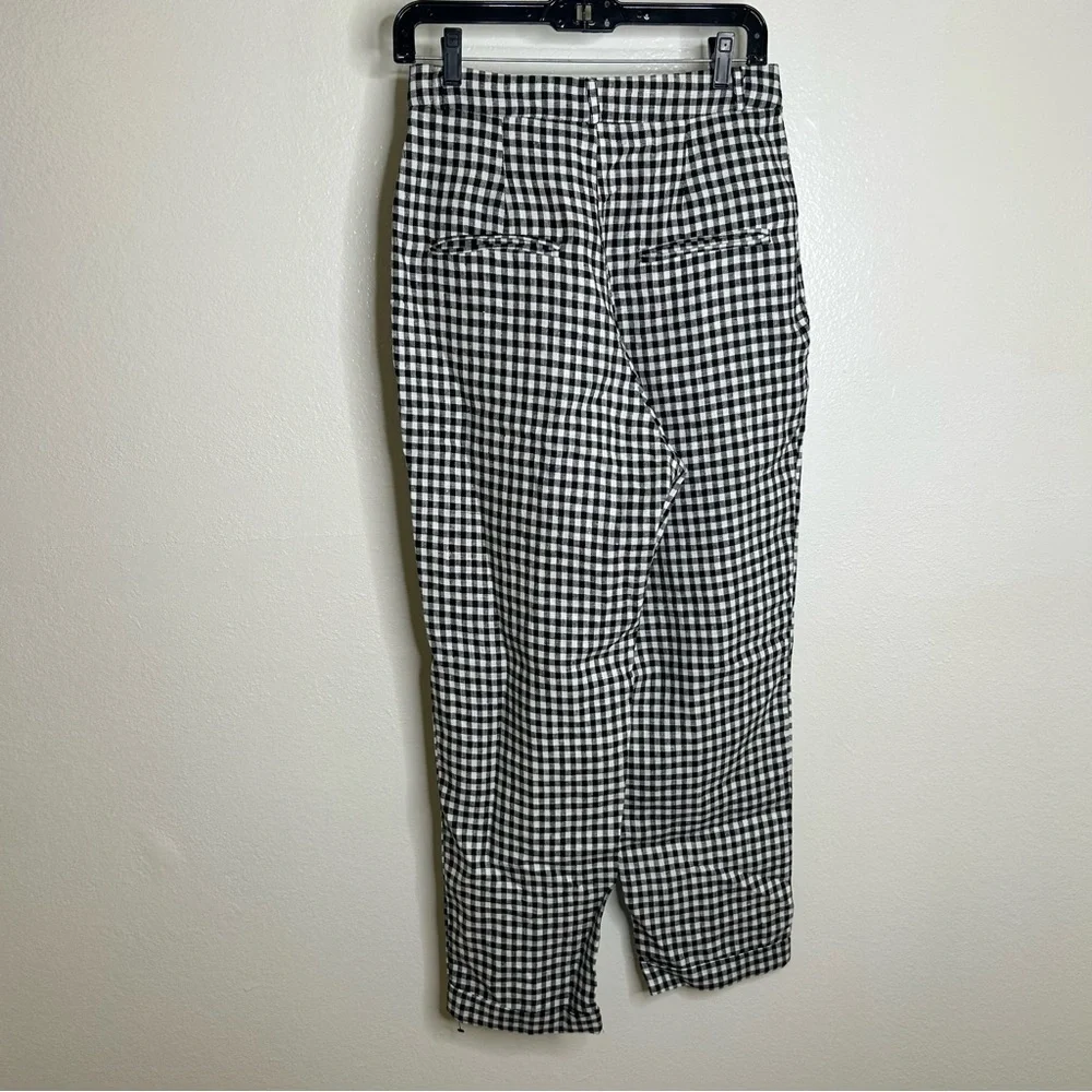 NWT Reformation Tanner April Black White Checkered 100% Linen Pant Size 4